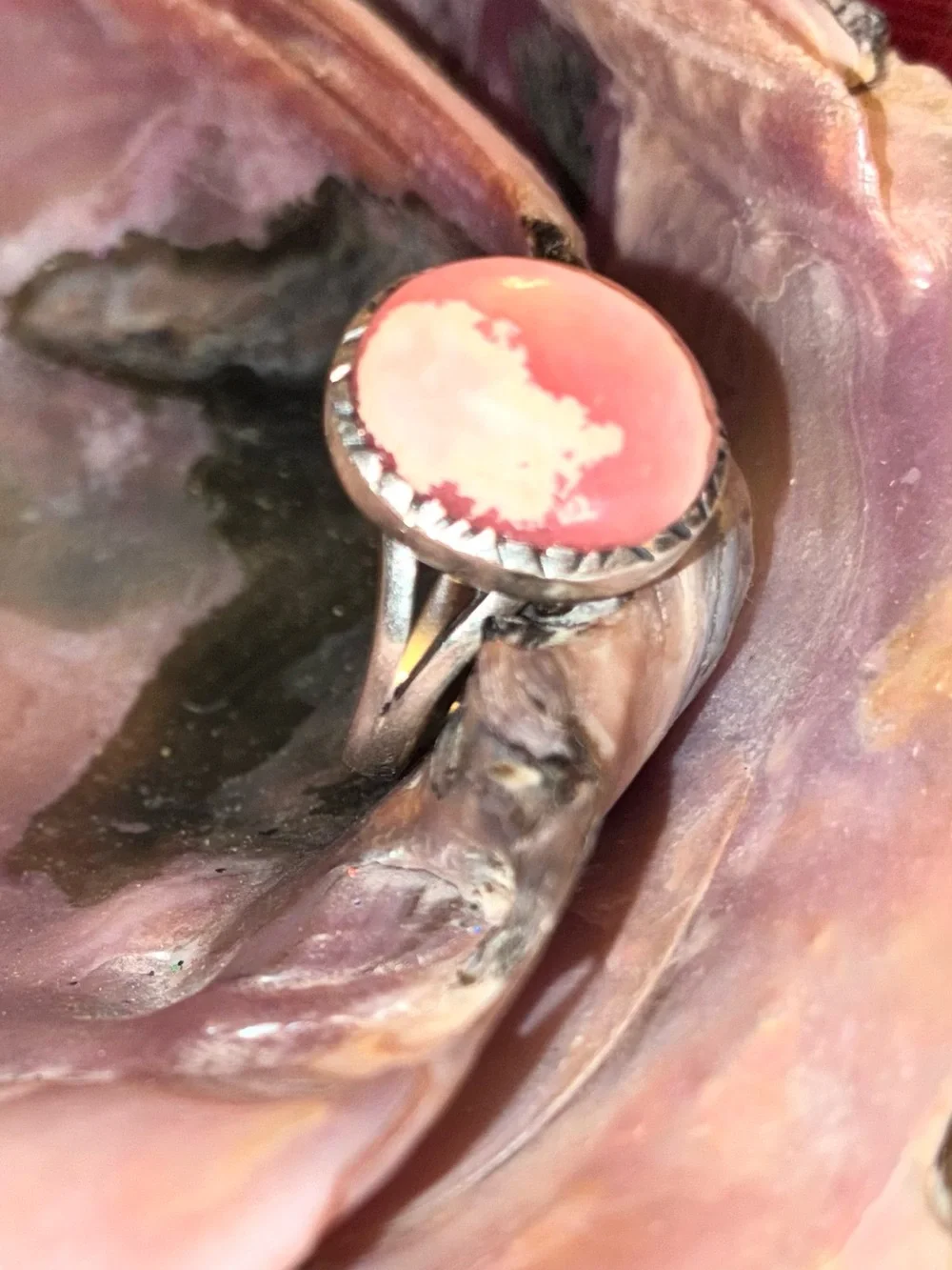 Pink Rhodochrosite Cabochon Ring - Women Jewelry